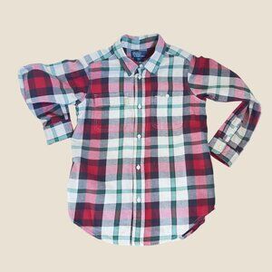 Polo Ralph Lauren Boys Plaid Flannel Shirt Tartan Red Green Sz 7 Holiday – Stain